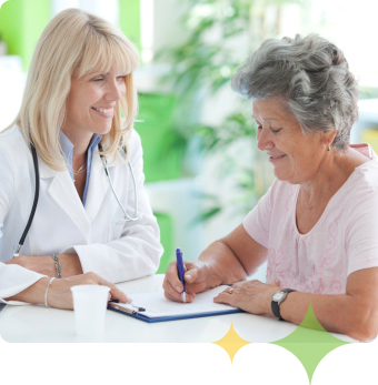 Physician and patient working together on an assessment to learn to cope with Alzheimer's disease